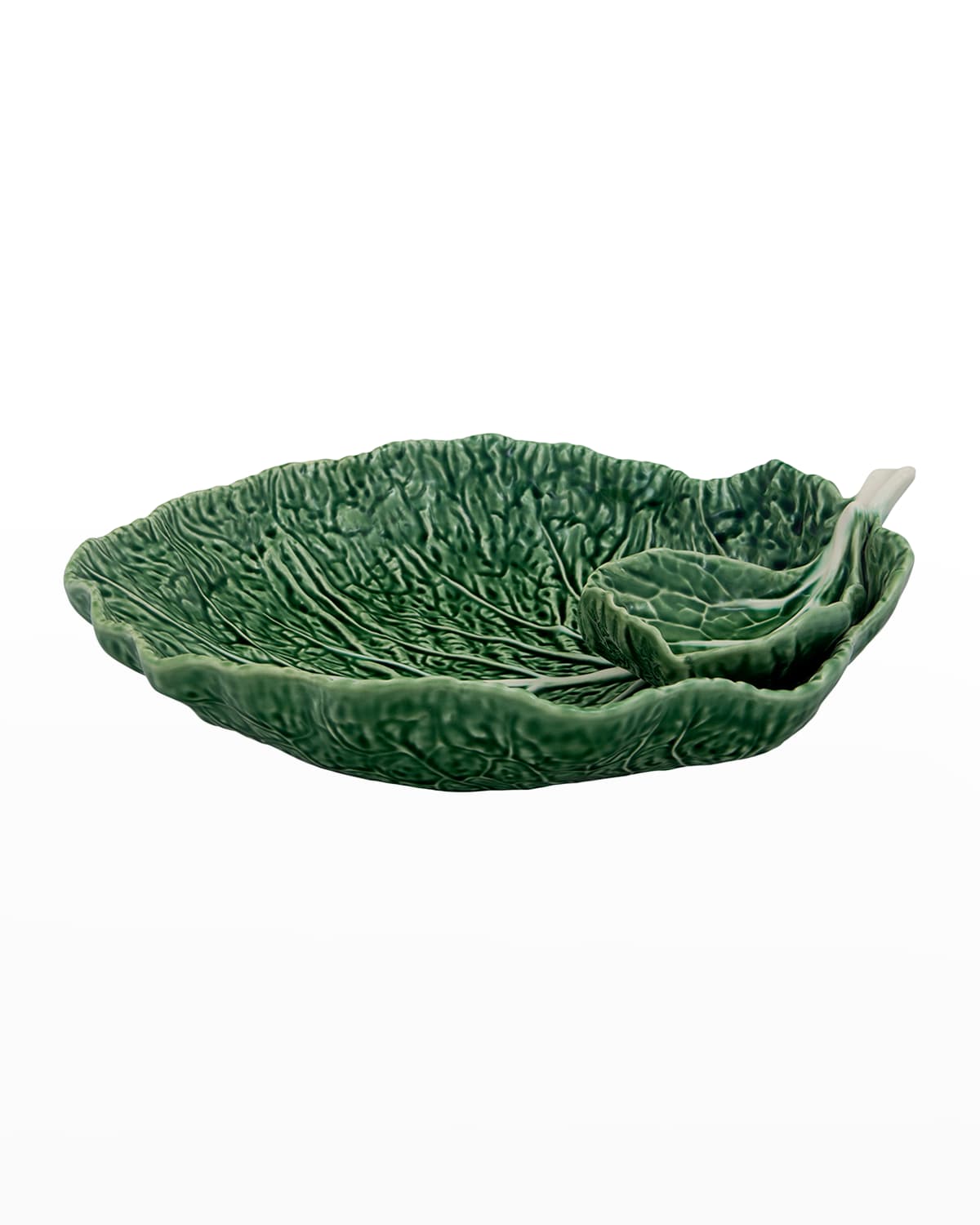 Bordallo Pinheiro Cabbage Chips And Dip Bowl, Green - 13"