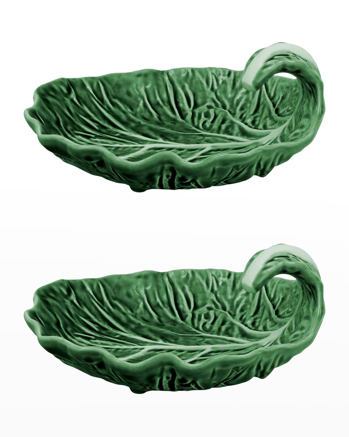 Cabbage Leaf Serving Bowl with Curvature, Green - Set of 2