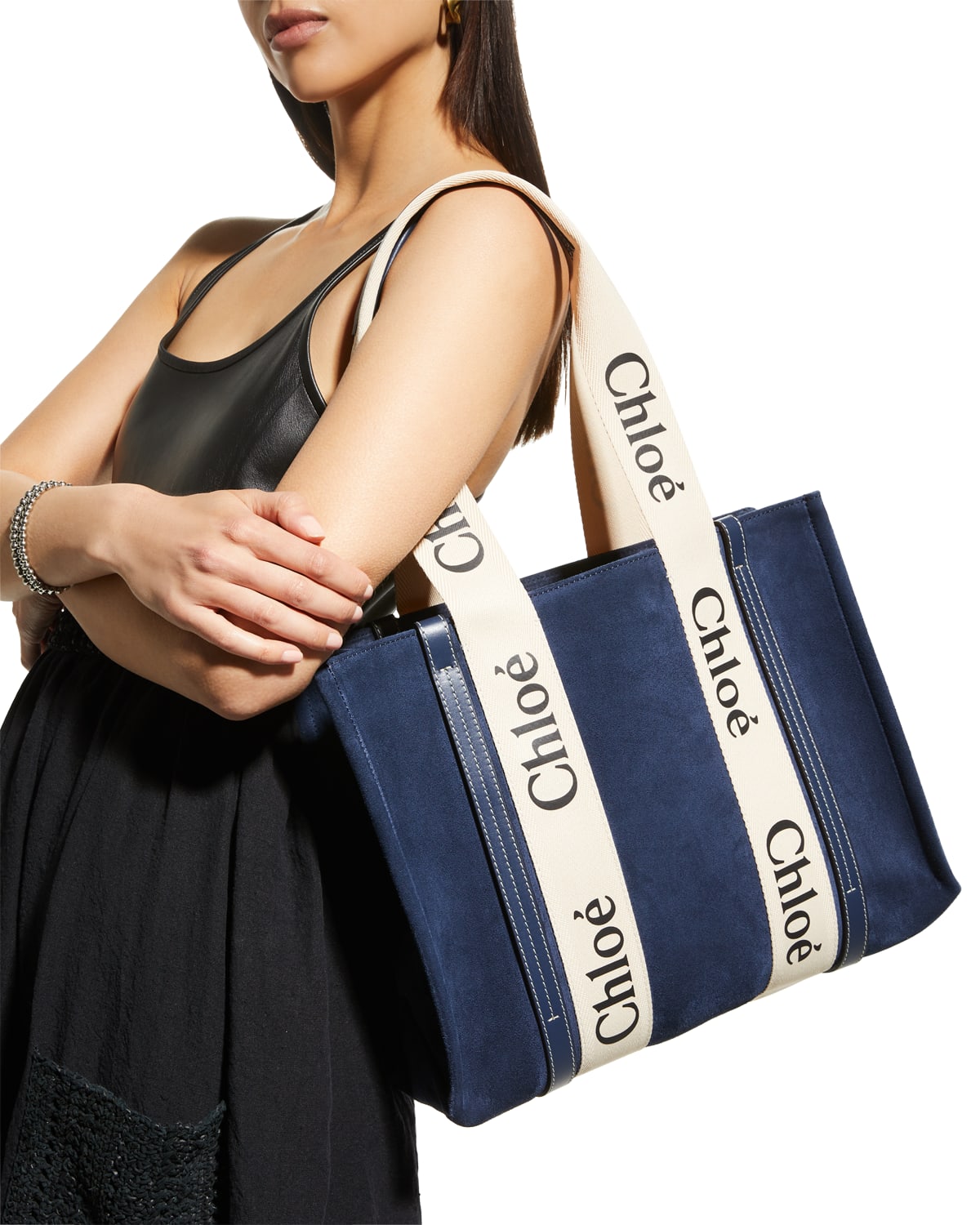 Chloe Woody Logo Medium Suede Tote Bag | Smart Closet