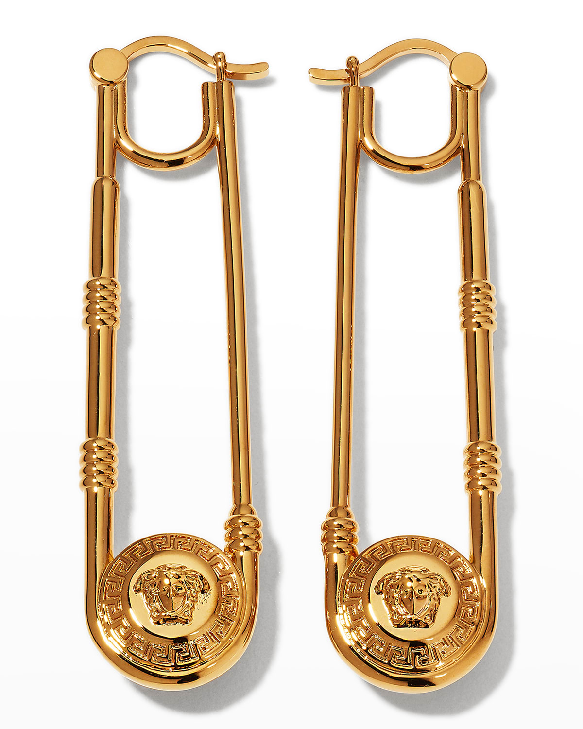 Shop Versace Elongated Medusa Earrings In Oro