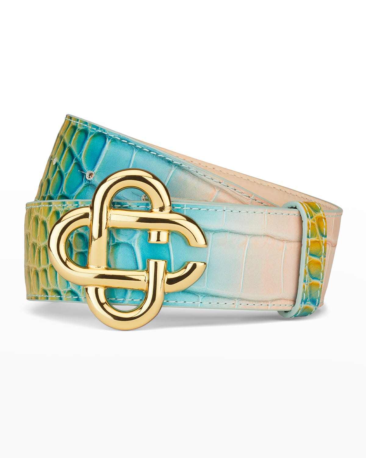 Casablanca Men's Cc Logo Croc Tie-dye Leather Belt In Multi