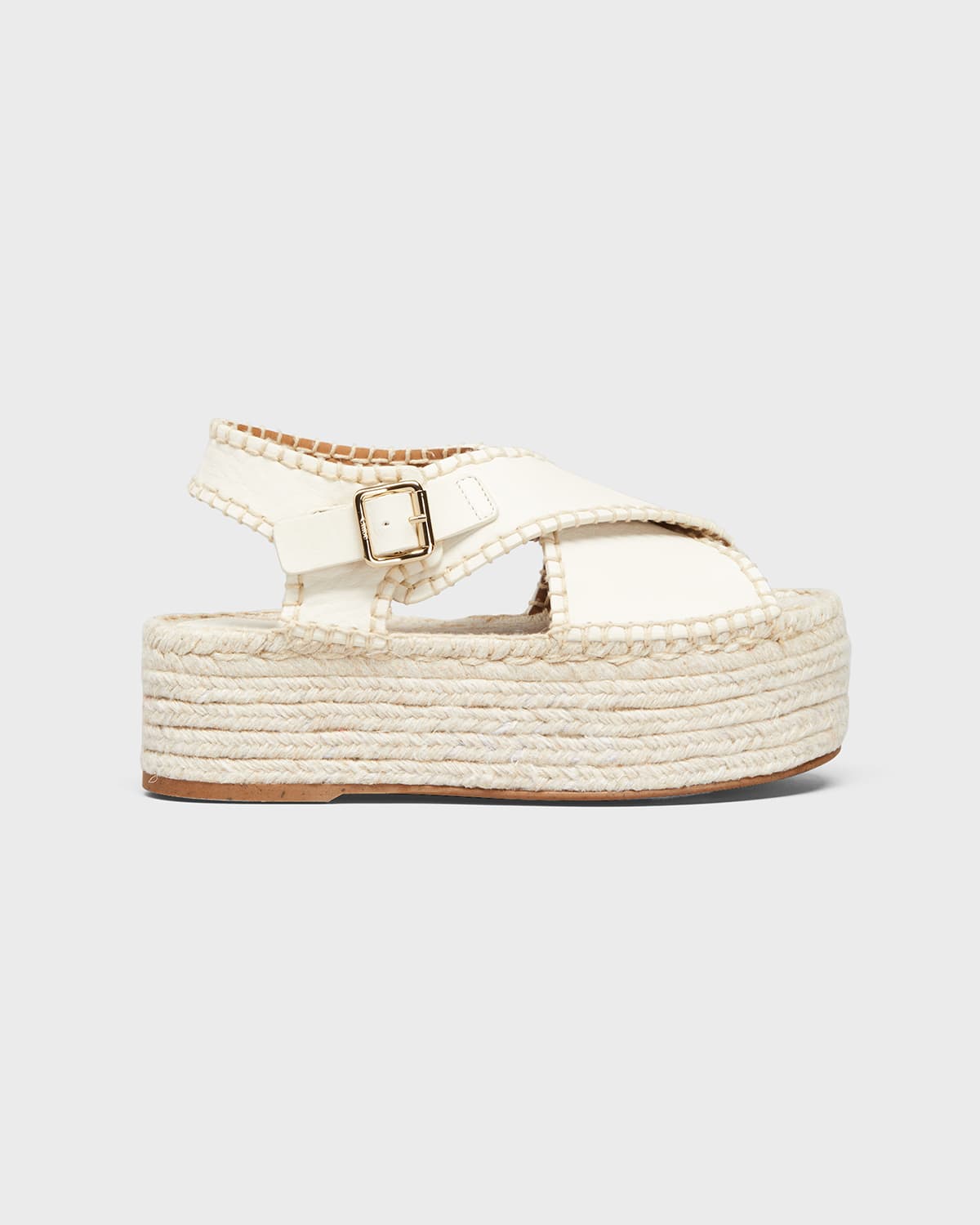 Chloé Lucinda Whipstitched Leather Platform Espadrilles Sandals In Eggshell