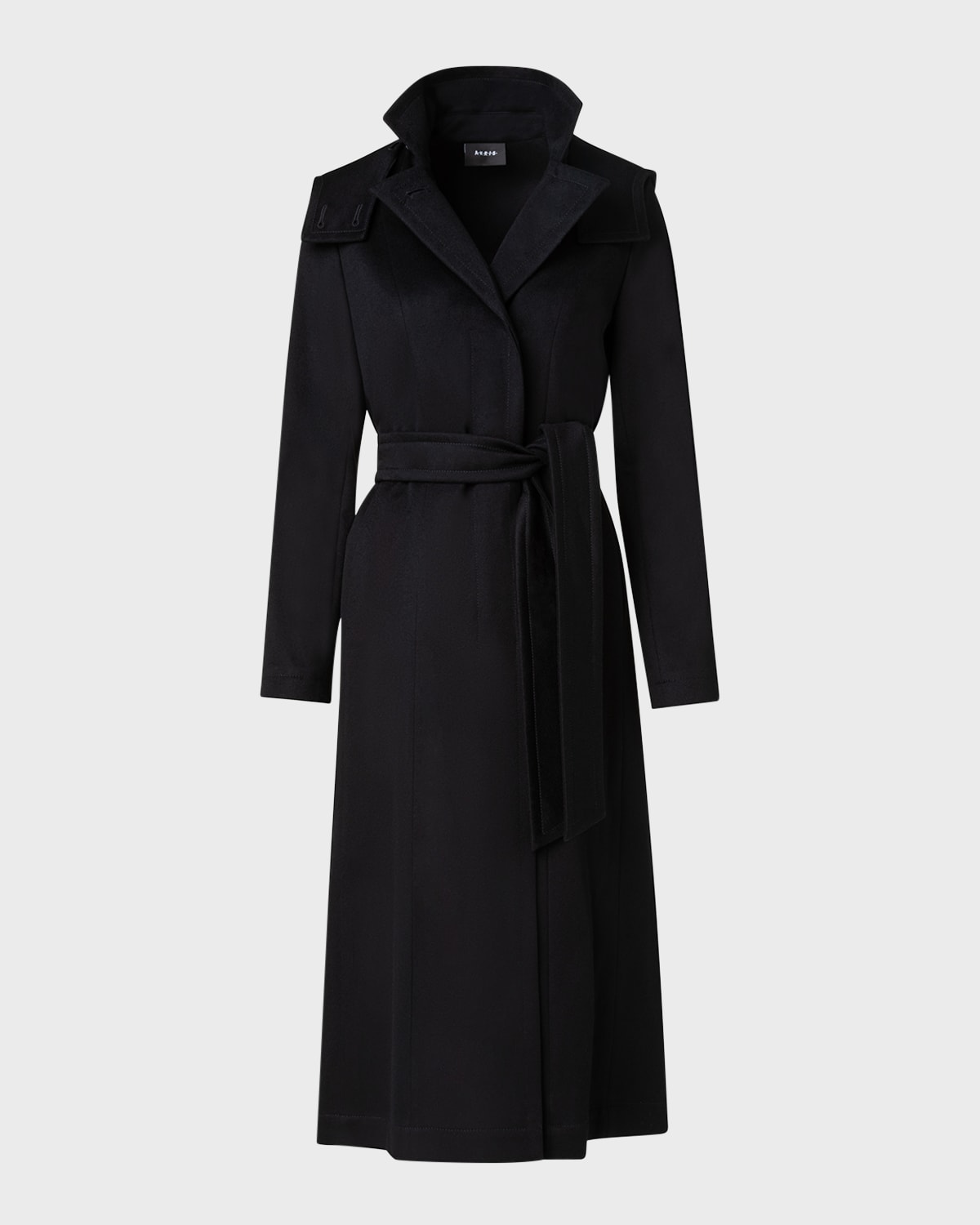 Akris Leather Collar Cashmere Coat In Black