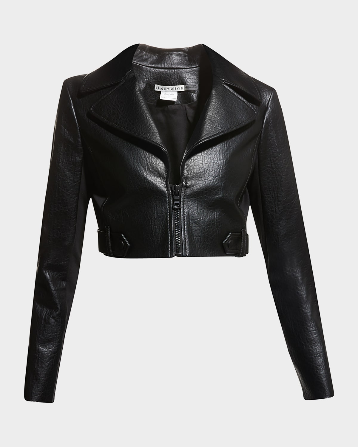 ALICE AND OLIVIA YARDLEY VEGAN-LEATHER CROPPED JACKET 