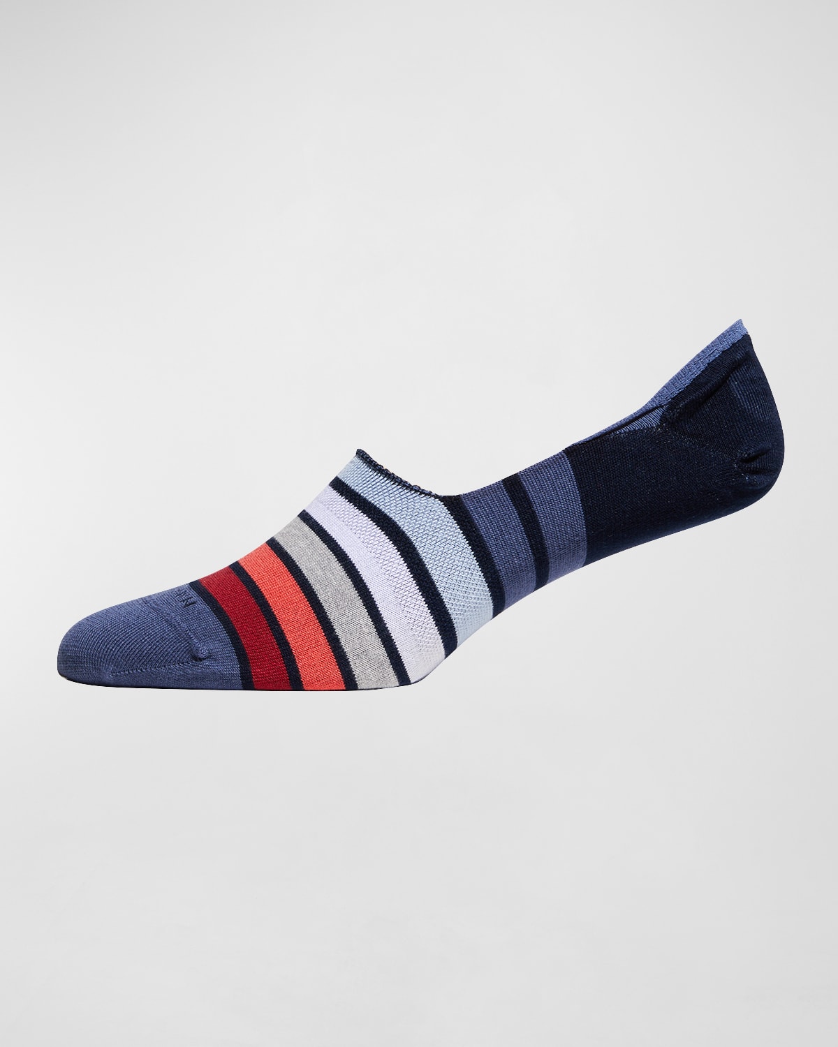 Marcoliani Men's Invisible Touch Stripe Cotton No-Show Socks