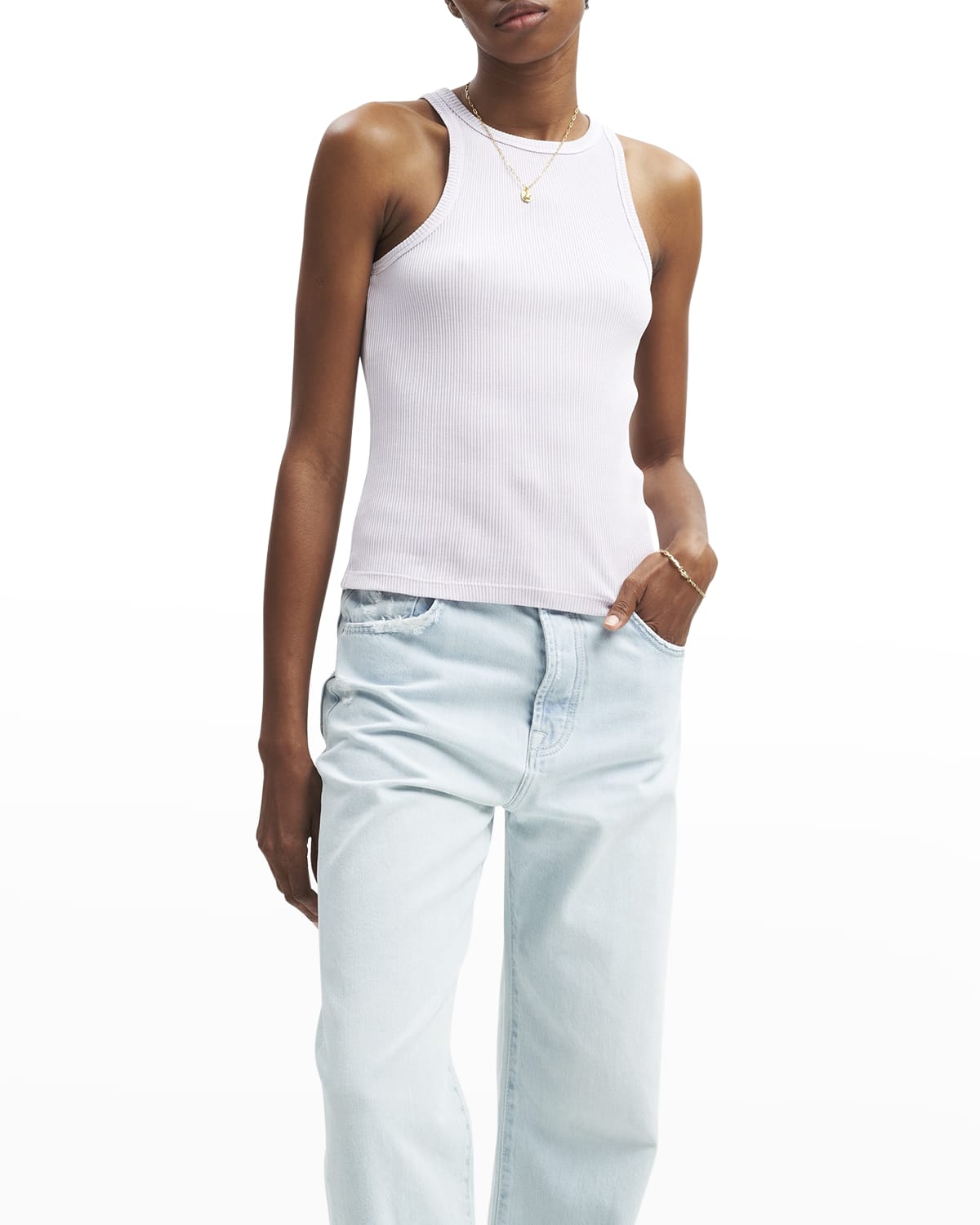 7 For All Mankind Cotton Ribbed Racerback Tank Top In Lightlilac