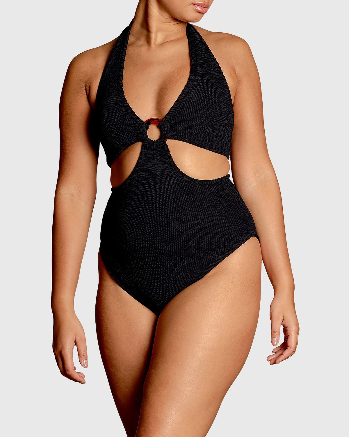 Hunza G Ursula Black Cut-out Seersucker Swimsuit In Black
