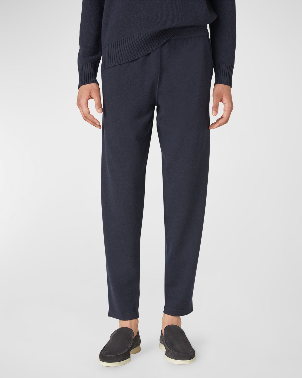 Loro Piana Men's Baby Cashmere Knit Drawsting Trousers In Blue Navy
