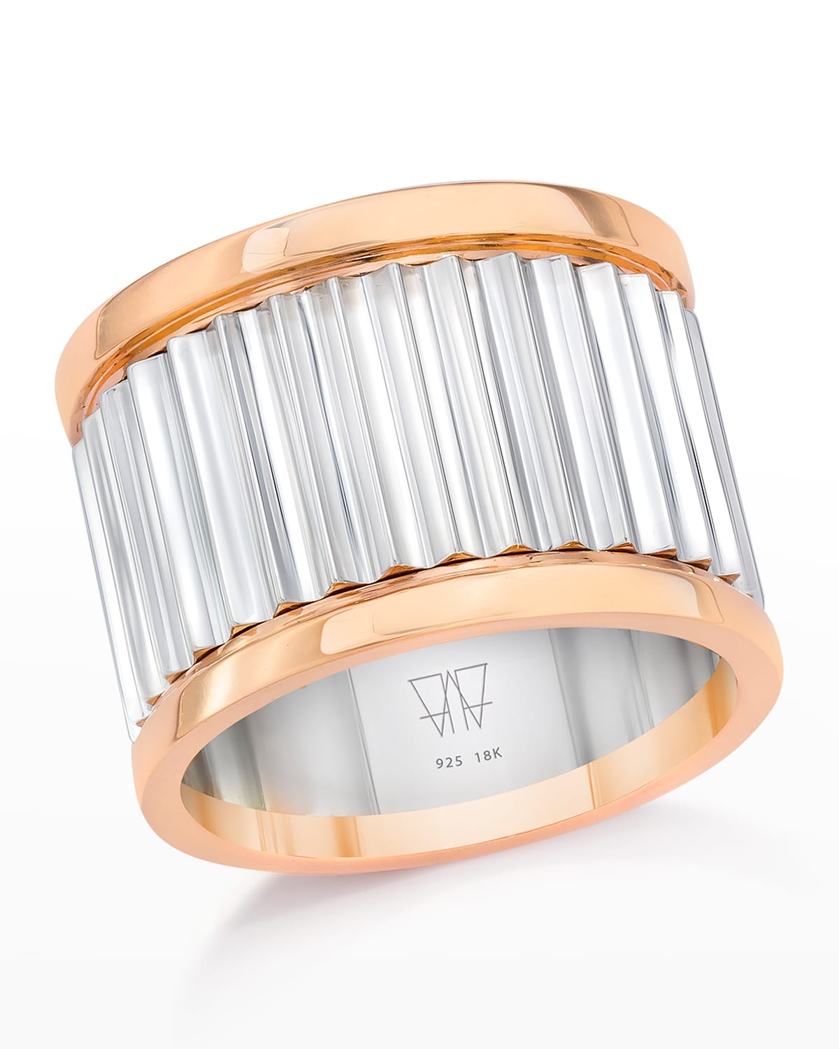 Walters Faith Clive Sterling Silver Wide Fluted Band Ring With Rose Gold Rails Size 6