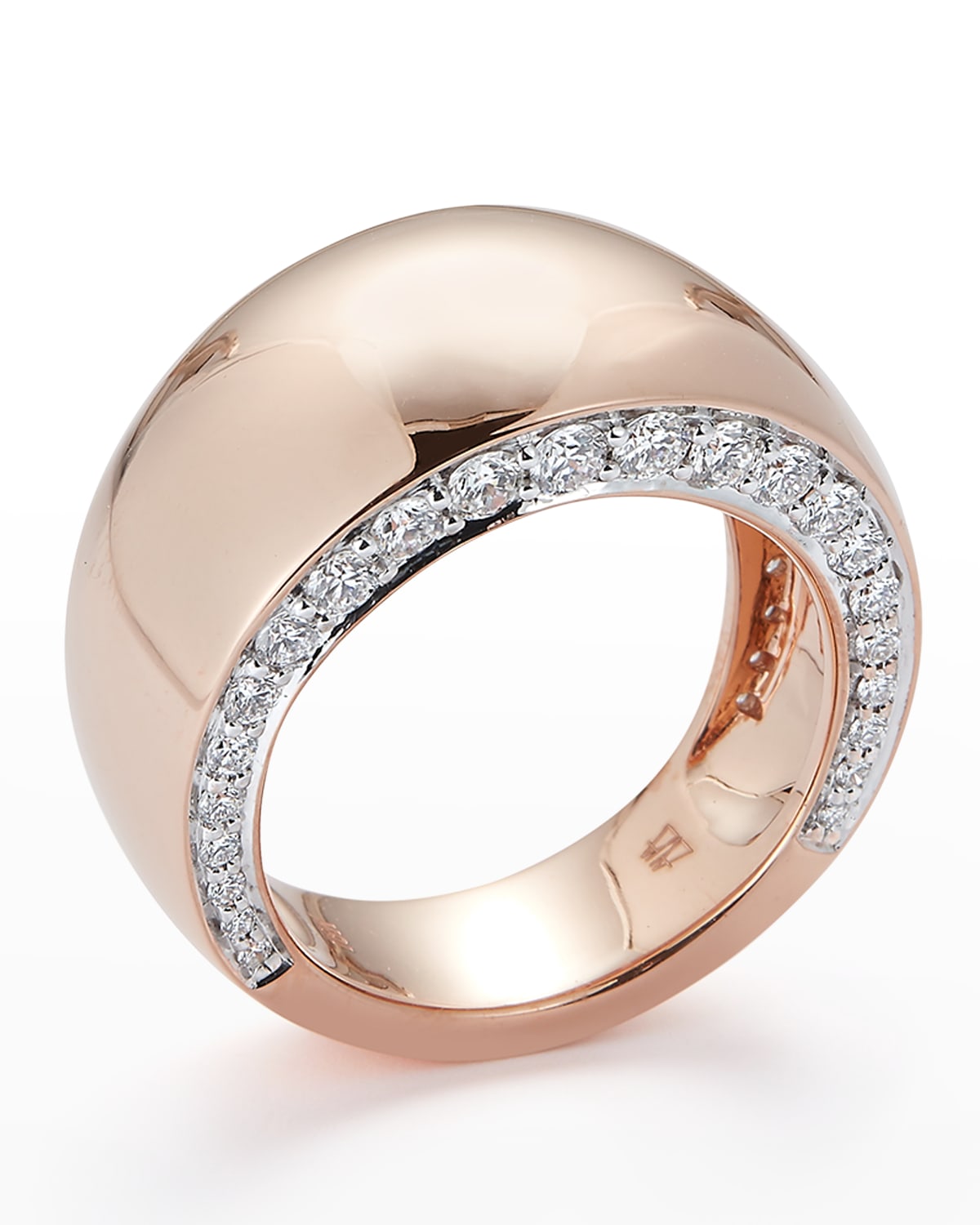 WALTERS FAITH LYTTON ROSE GOLD WIDE HIGH POLISH BAND WITH WHITE RHODIUM AND DIAMONDS SIZE 8