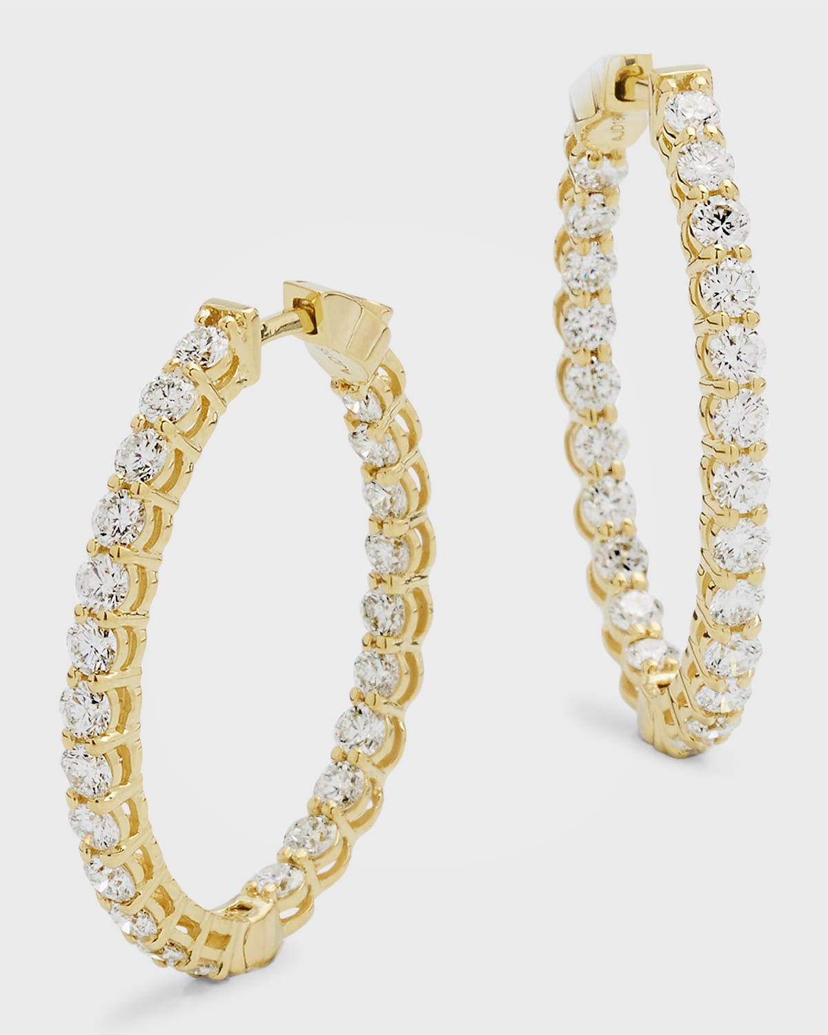 Neiman Marcus Diamonds 18k Yellow Gold Gh/si Diamond Oval Hoop Earrings, 1"l