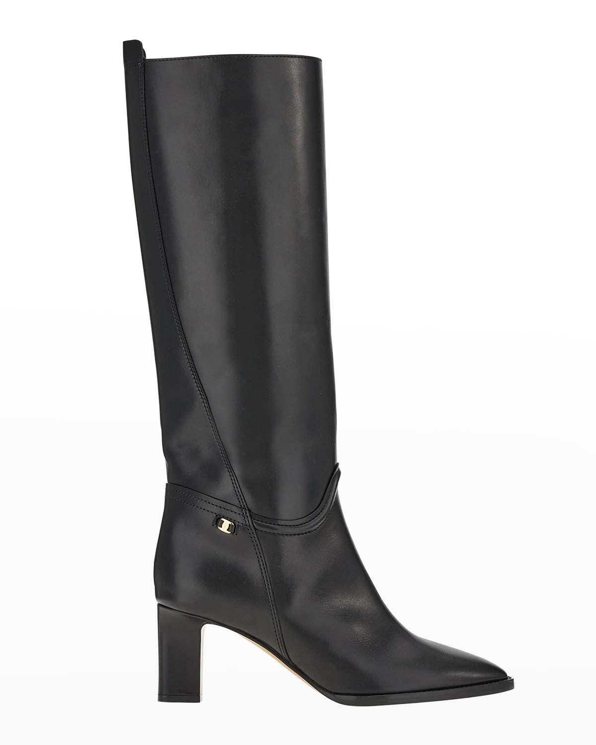 Ferragamo Toren Womens Leather Pull On Knee-high Boots In Nero