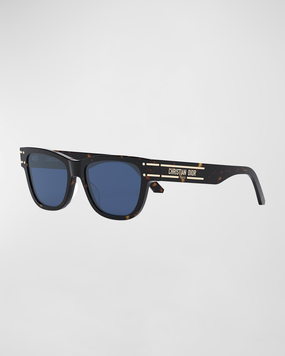 Dior Logo Rectangle Acetate Sunglasses In Dark Havana / Blu