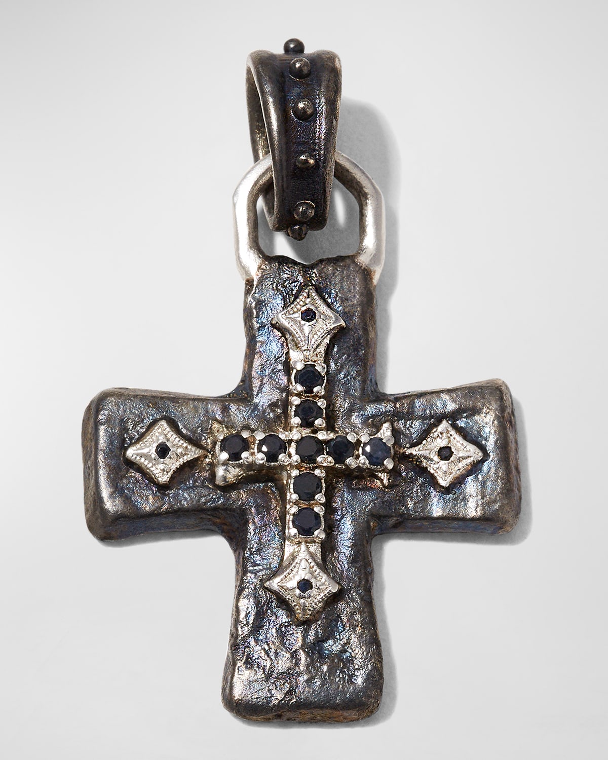 Armenta Men's Sterling Silver & Black Sapphire Cross Pendant, 33mm