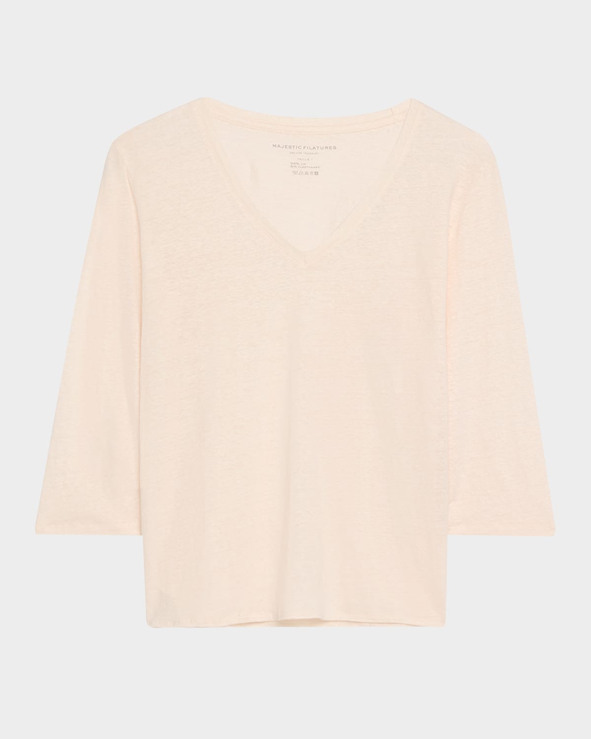 Majestic V-neck Stretch Linen Tee In Pink