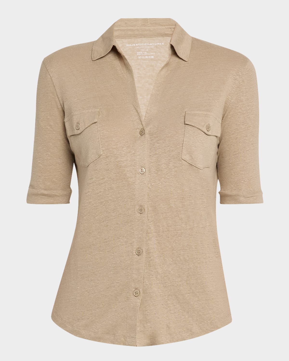 Majestic Stretch Linen 3/4-sleeve Pocket Shirt In Sable