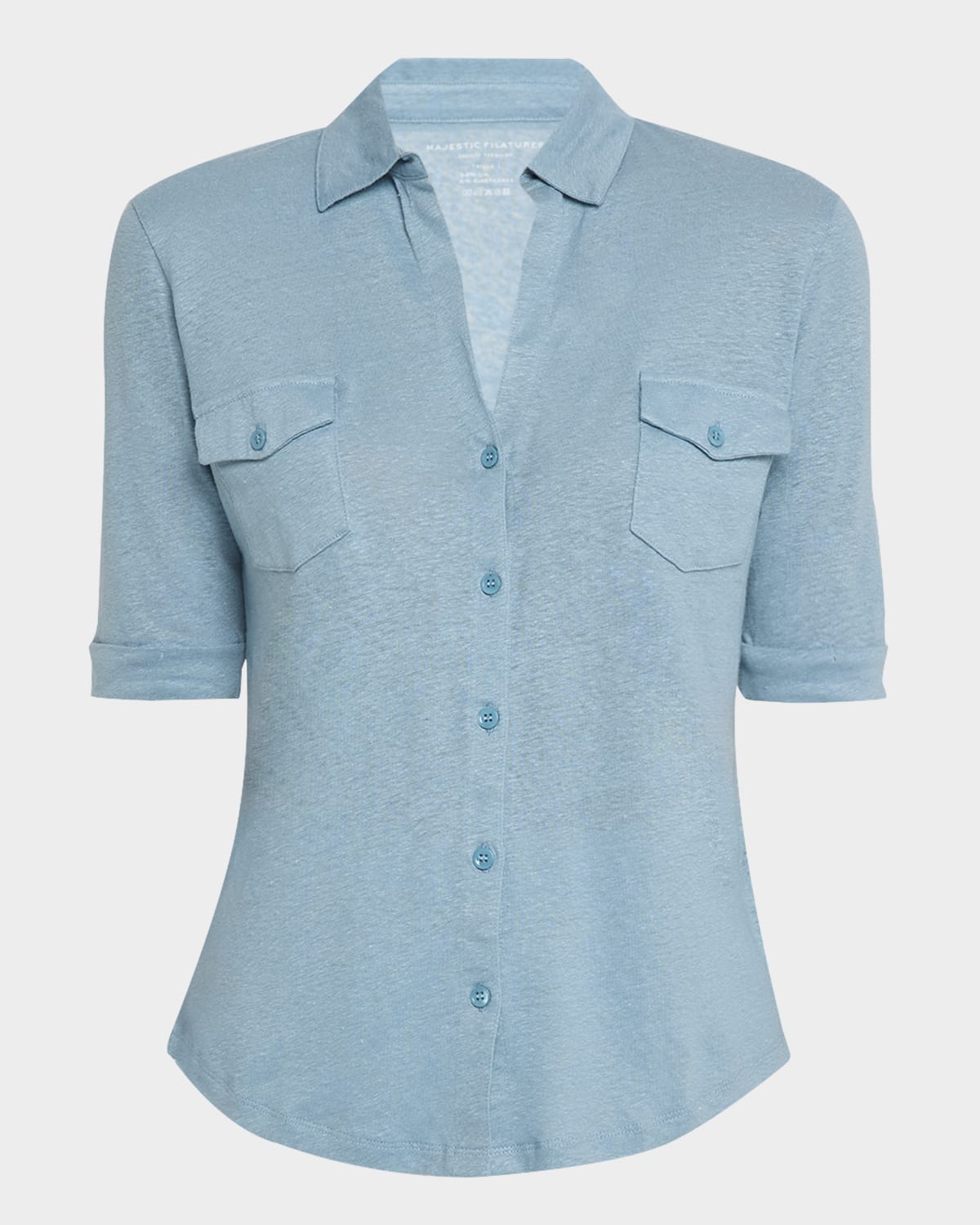 Majestic Stretch Linen 3/4-sleeve Pocket Shirt In Ocean