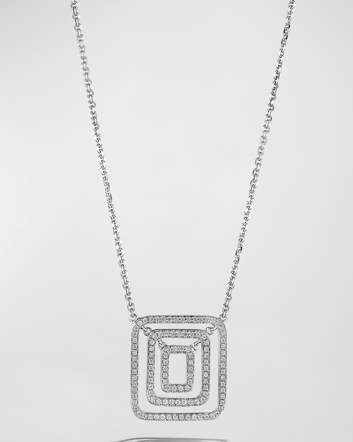 18K White Gold Piece Square Swing Pave Diamond Necklace