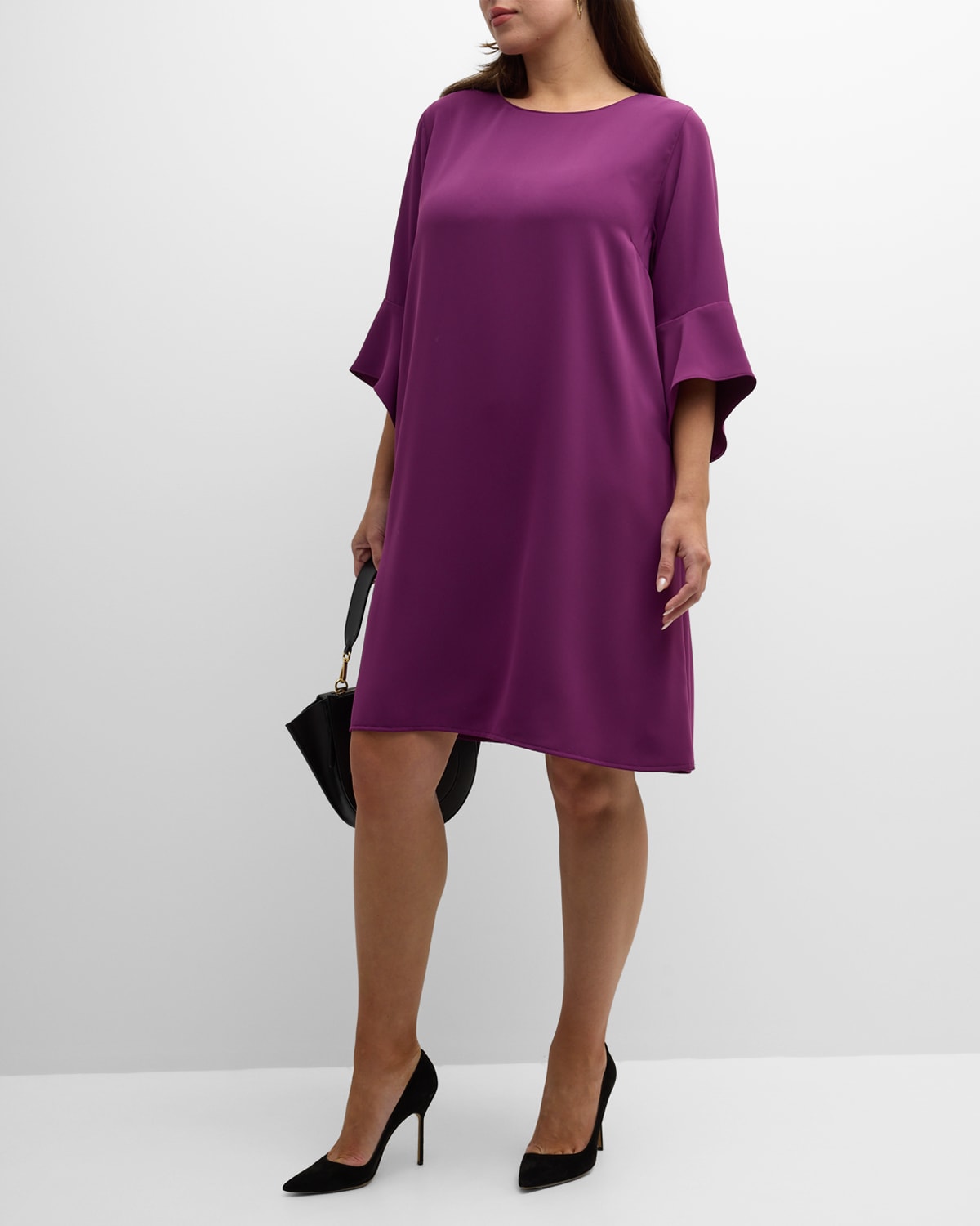 Caroline Rose Plus Plus Size Julia Ruffle-Sleeve Crepe Dress