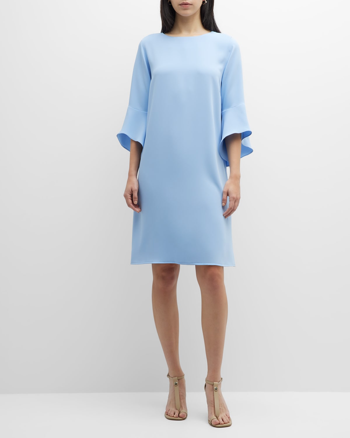 Caroline Rose Julia Bell-sleeve Crepe Dress In Blue Dream