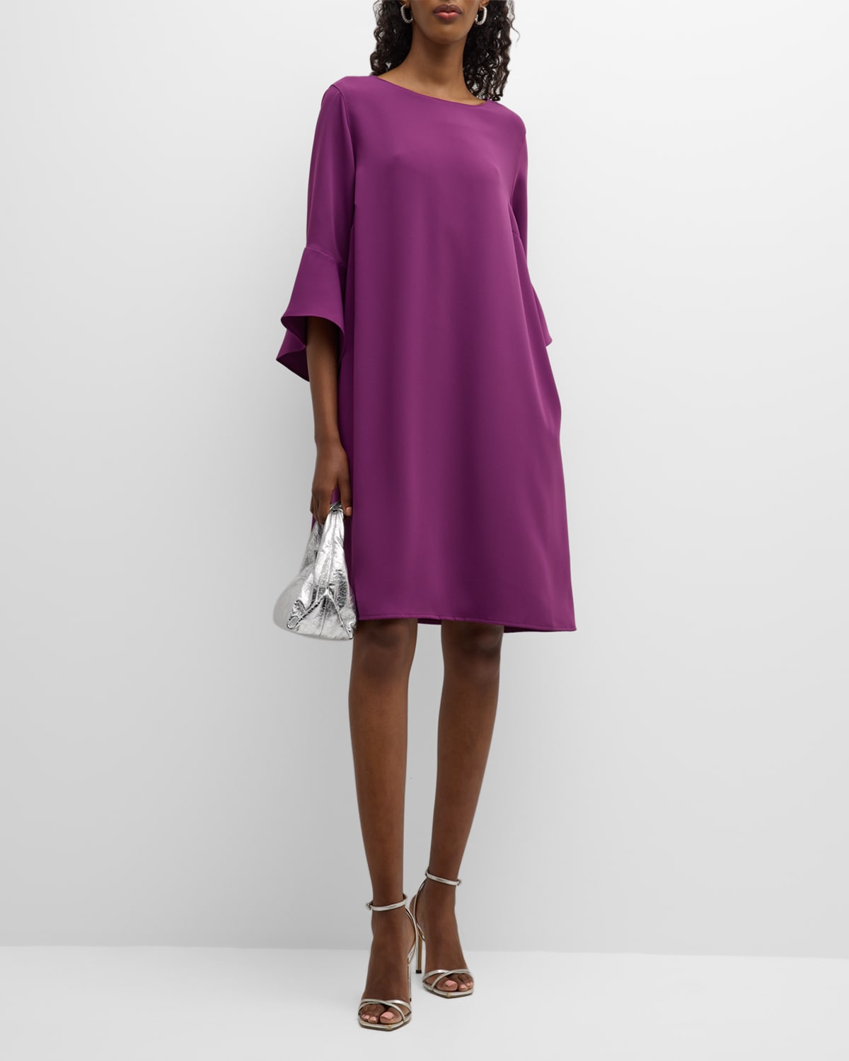 Caroline Rose Julia Bell-sleeve Crepe Dress In Plum