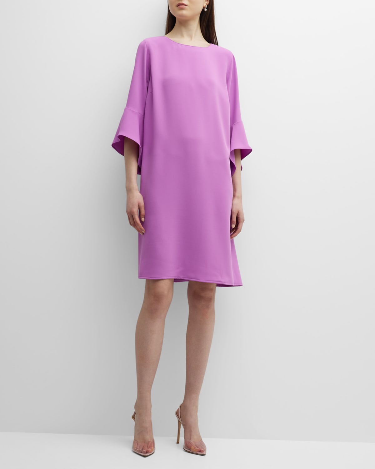 Caroline Rose Julia Bell-sleeve Crepe Dress In Orchid