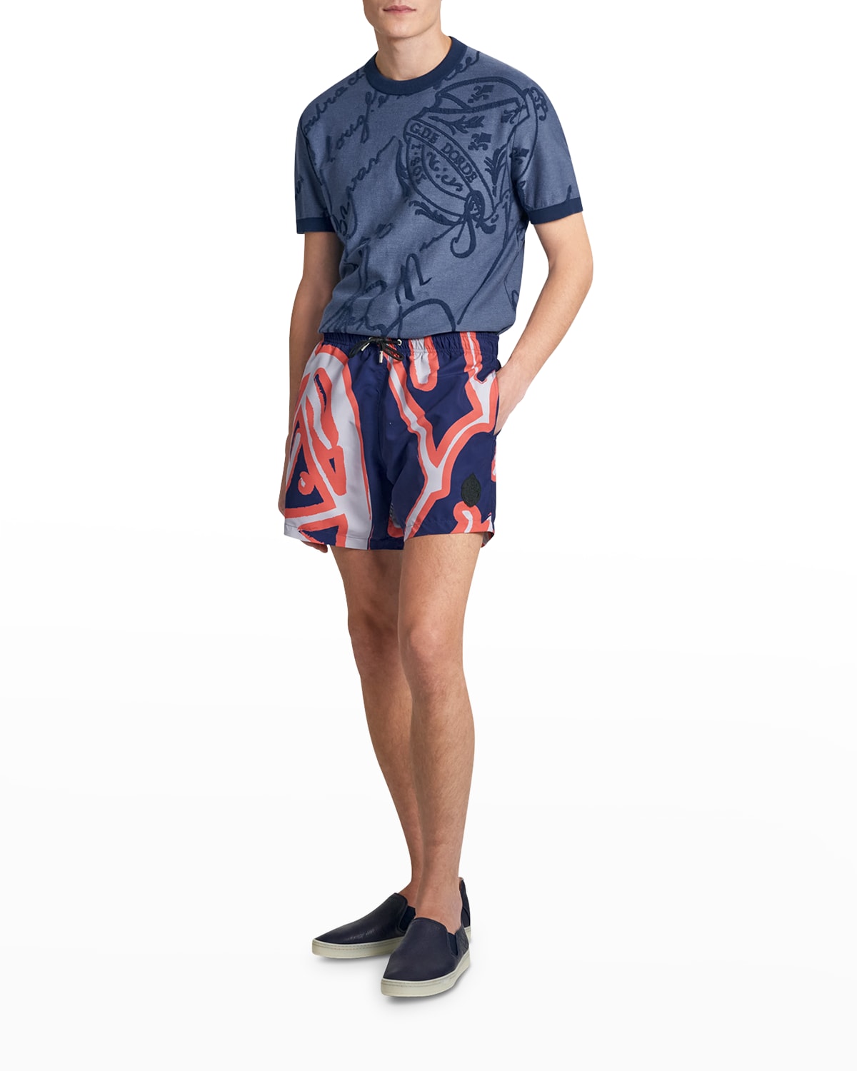 Berluti Scritto Print Swim Shorts In Bluebonnet Flamin