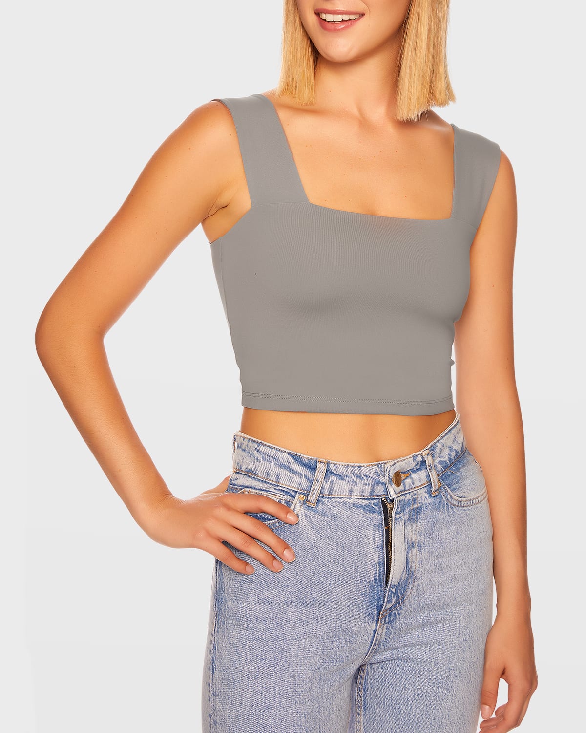 Susana Monaco Wide-strap Jersey Crop Top In Pewter