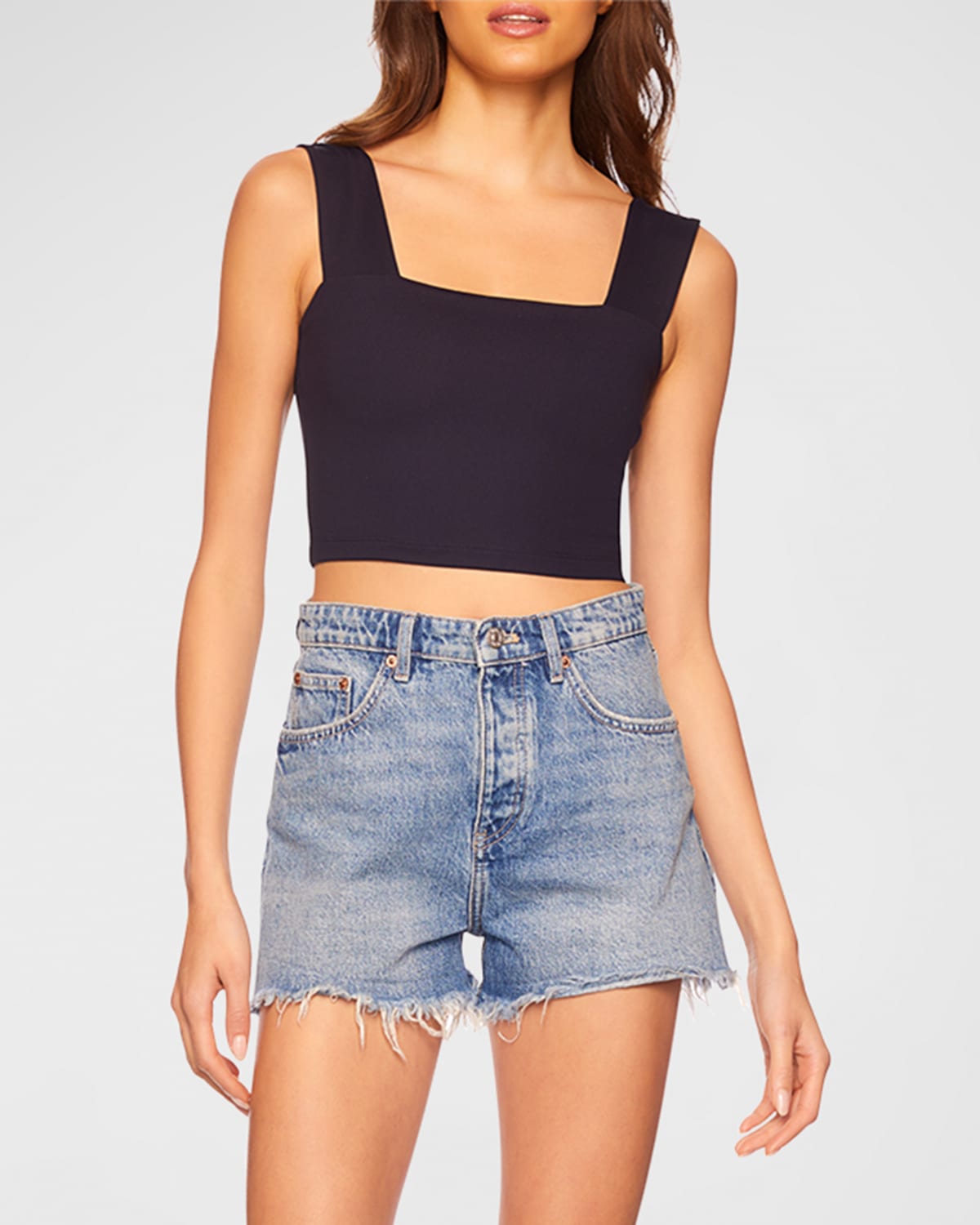 Susana Monaco Wide-strap Jersey Crop Top In Midnight