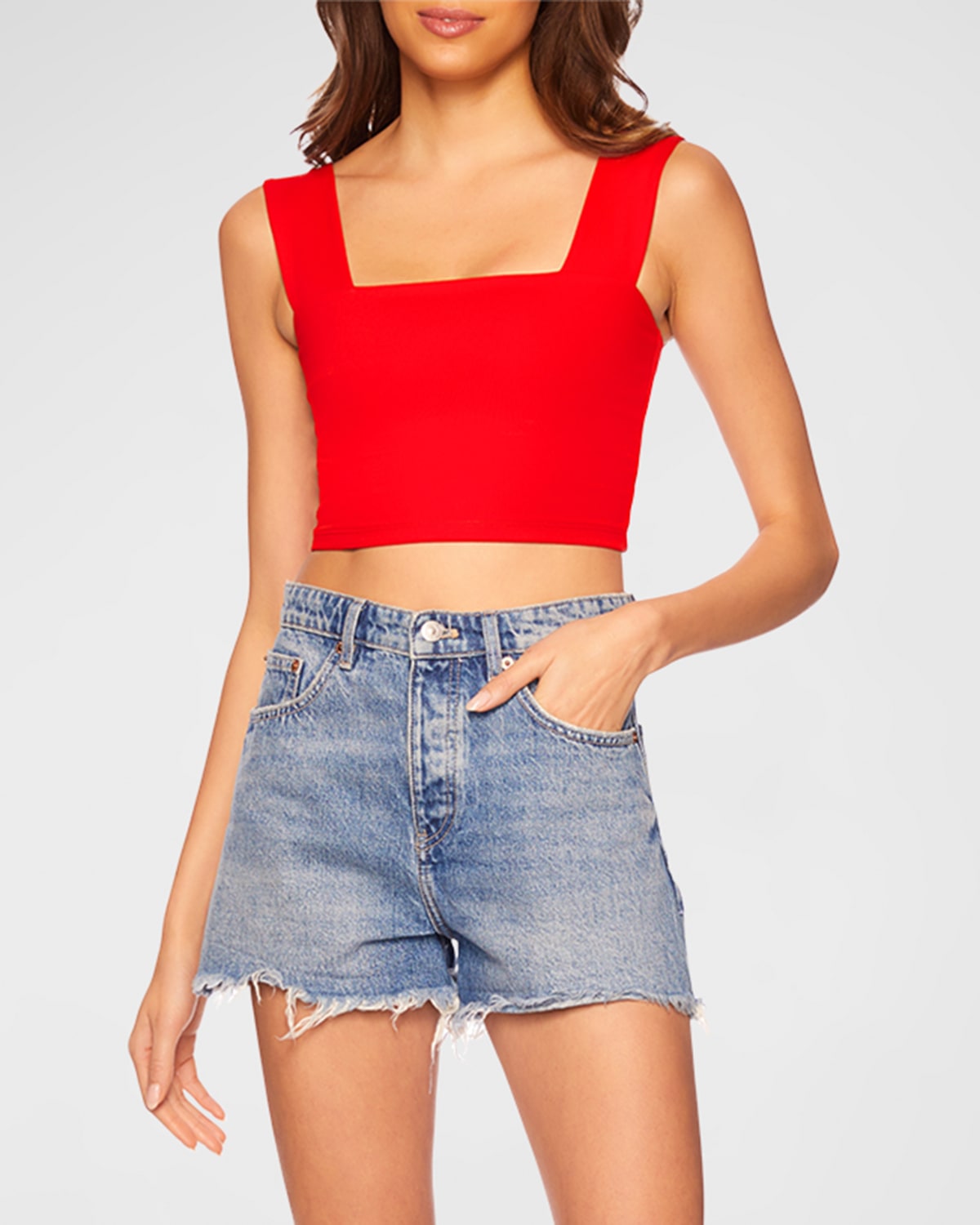Susana Monaco Wide-strap Jersey Crop Top In Perfect Red
