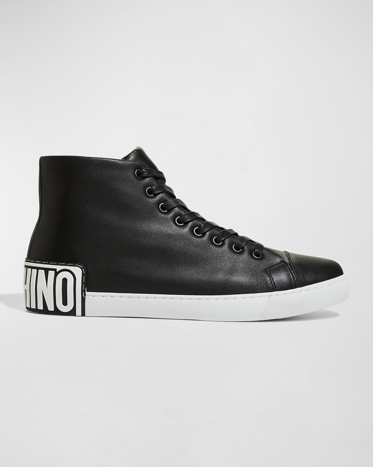 Shop Moschino Men's Maxi Logo Leather High-top Sneakers In Black