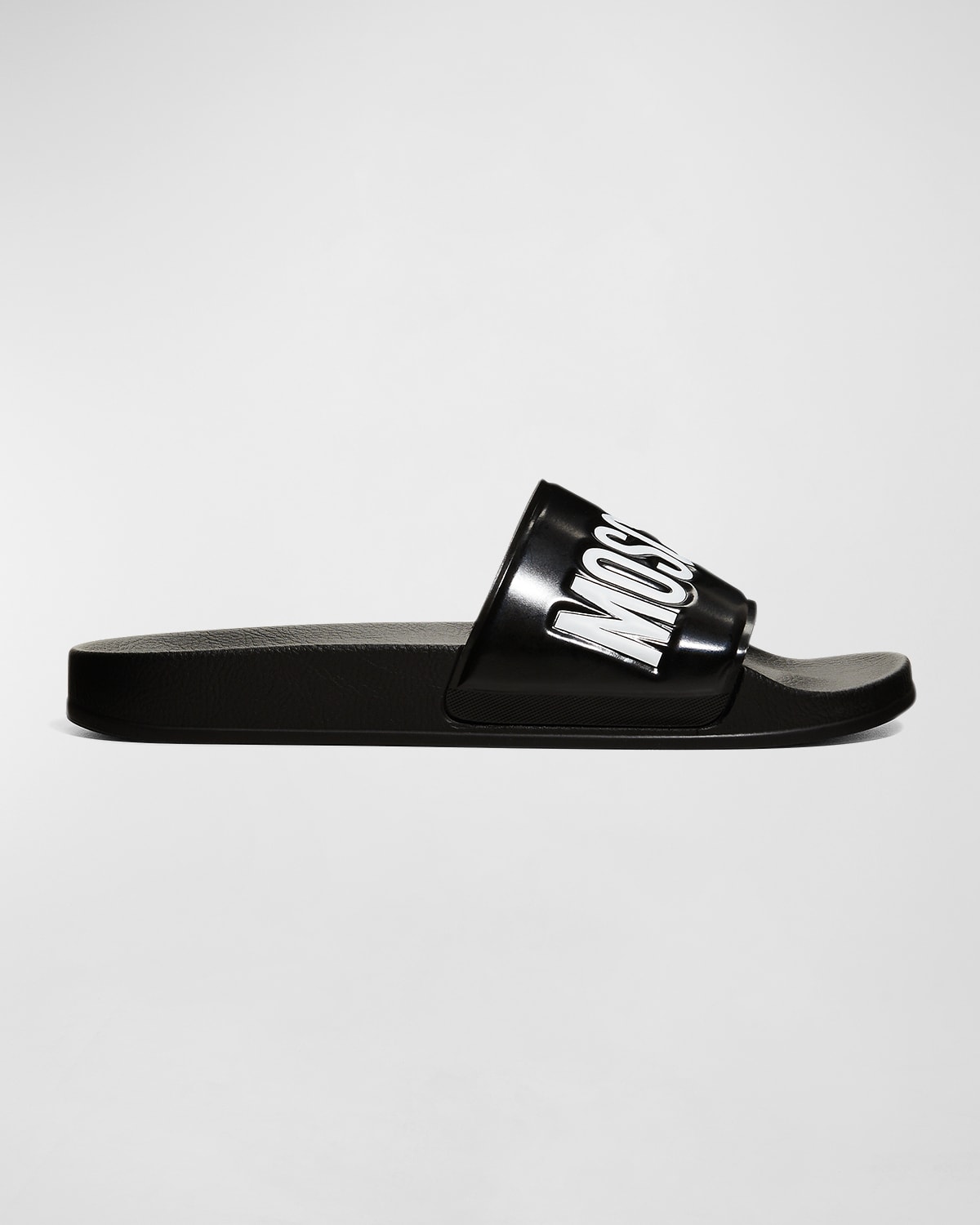 Shop Moschino Men's Logo Rubber Pool Slides In Black