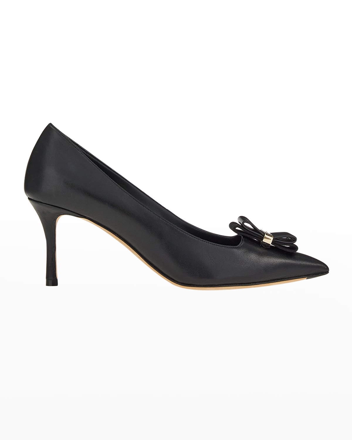 Ferragamo Double Bow Pointed Shallow High Heels In Nero