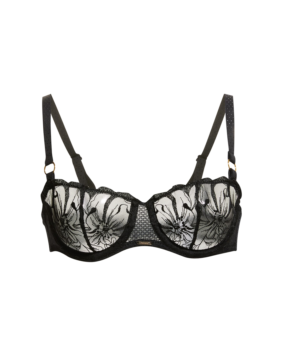 Chantelle Fleur Floral-embroidered Scalloped Demi Bra In Black