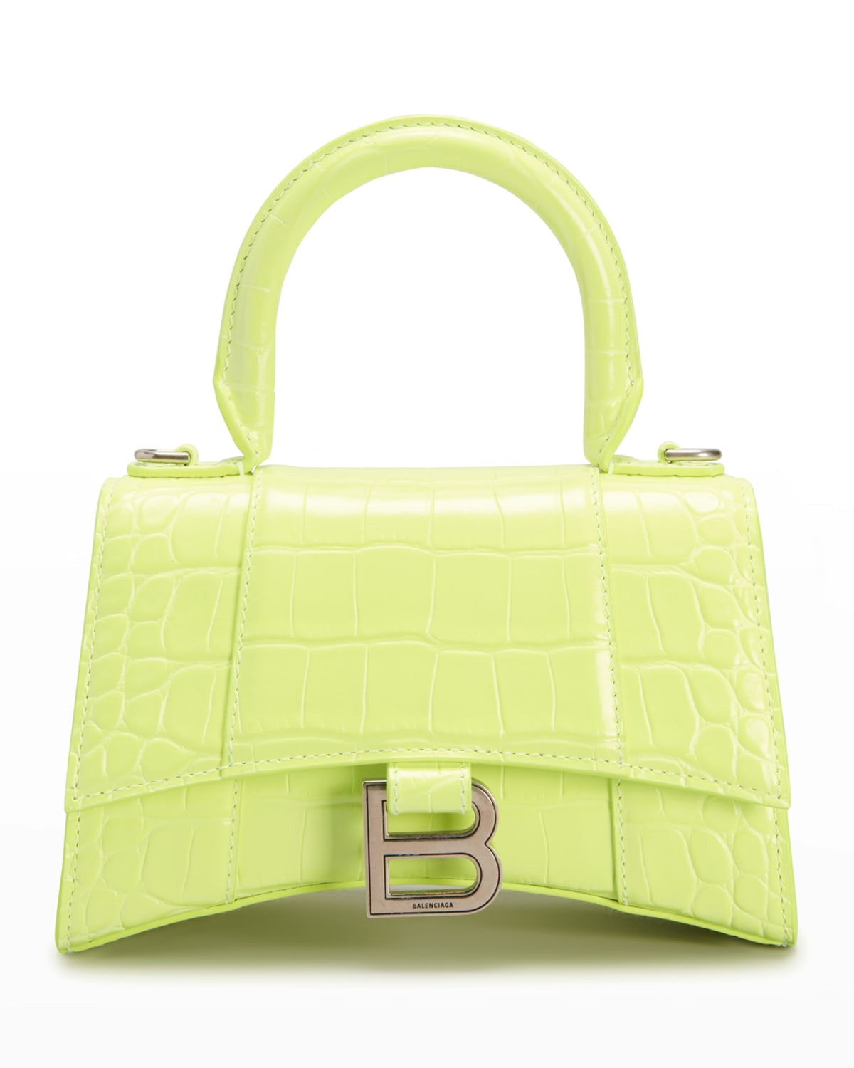 Balenciaga Hourglass Xs Croc-embossed Top-handle Bag In Yellow