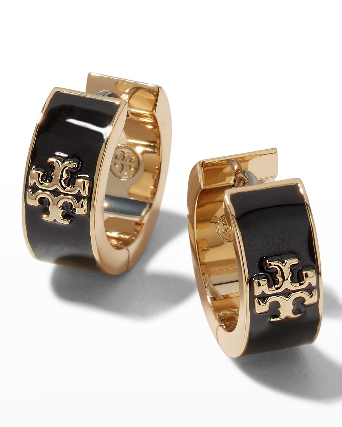 Tory Burch Kira Enamel Hoop Earrings In Tory Gold Black