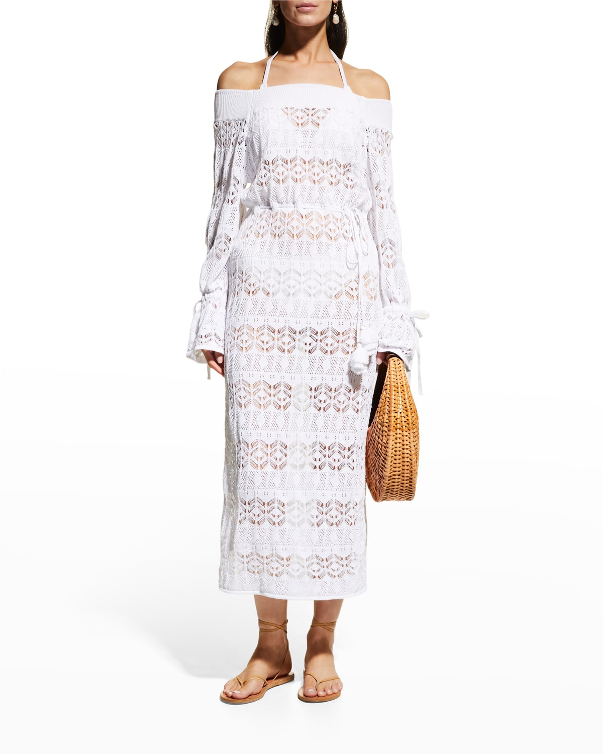 Milly Cabana Semi-Sheer Lace Off-Shoulder Maxi Dress