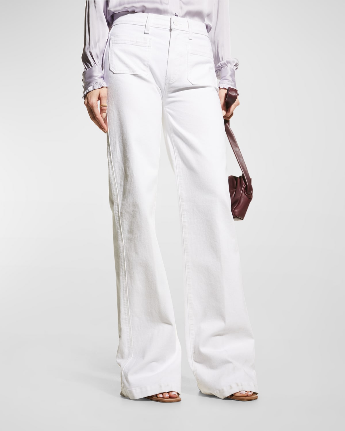 Shop Paige Leenah Wide-leg Jeans W/ Patch Pockets In Crisp White