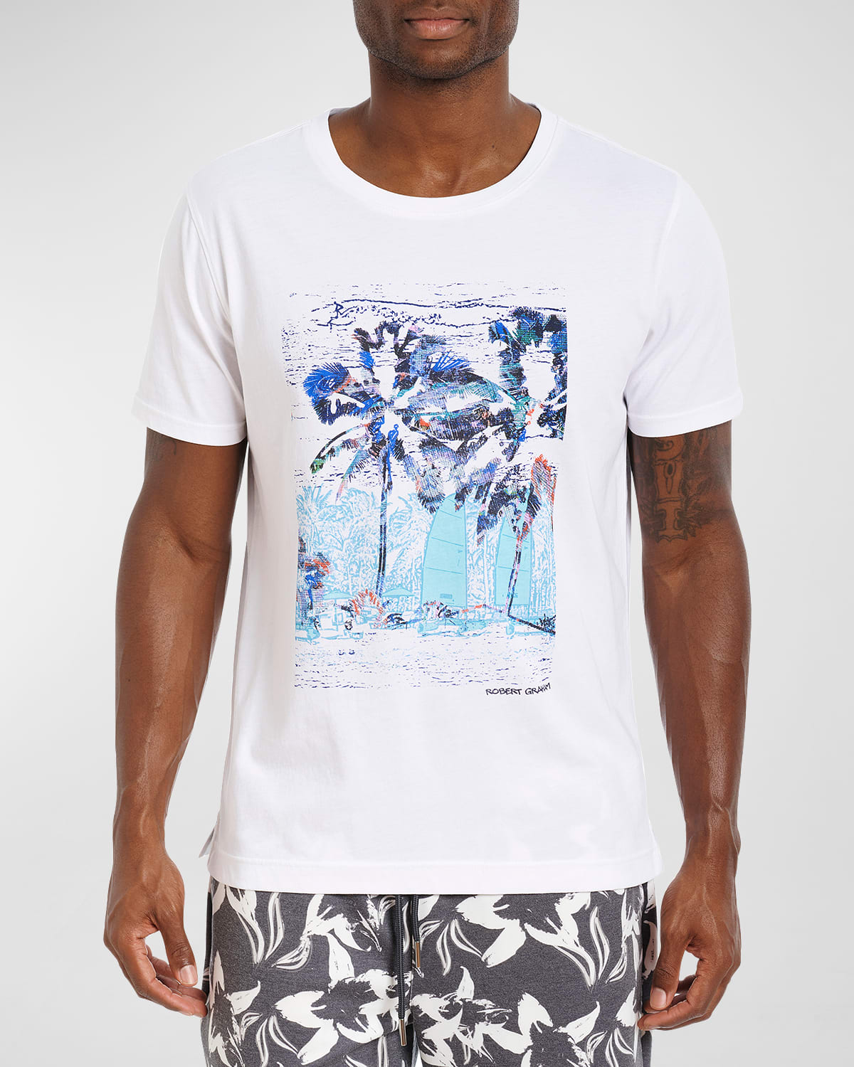 Shop Robert Graham Men's Surfzone Cotton T-shirt In White