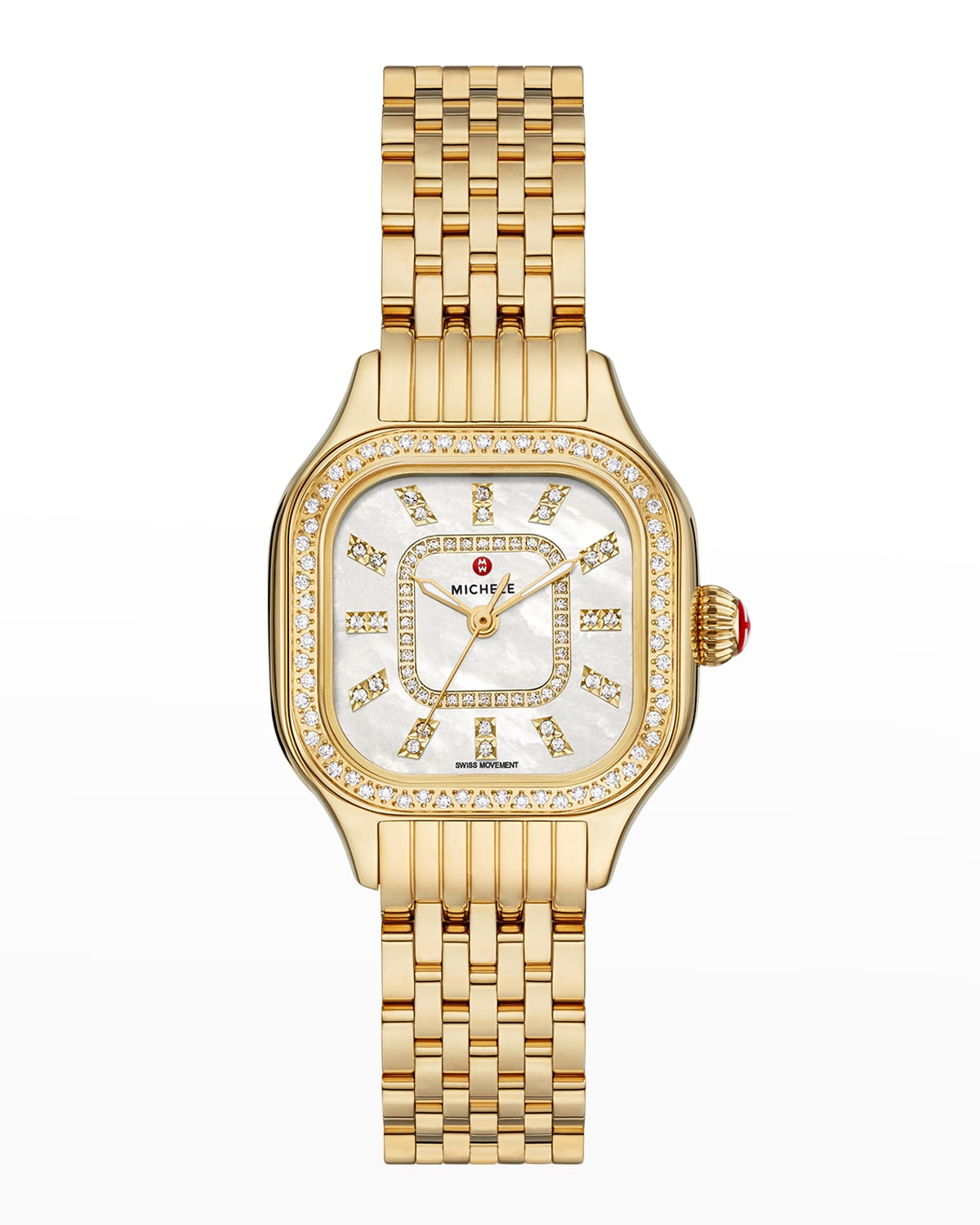 Shop Michele Meggie Diamond Bezel And Mother-of-pearl Watch, Gold-tone