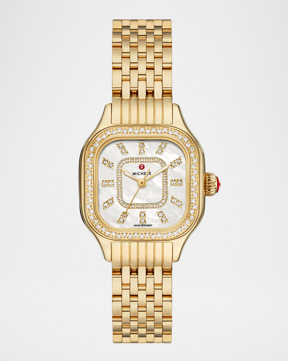 Shop Michele Meggie Diamond Bezel And Mother-of-pearl Watch, Gold-tone