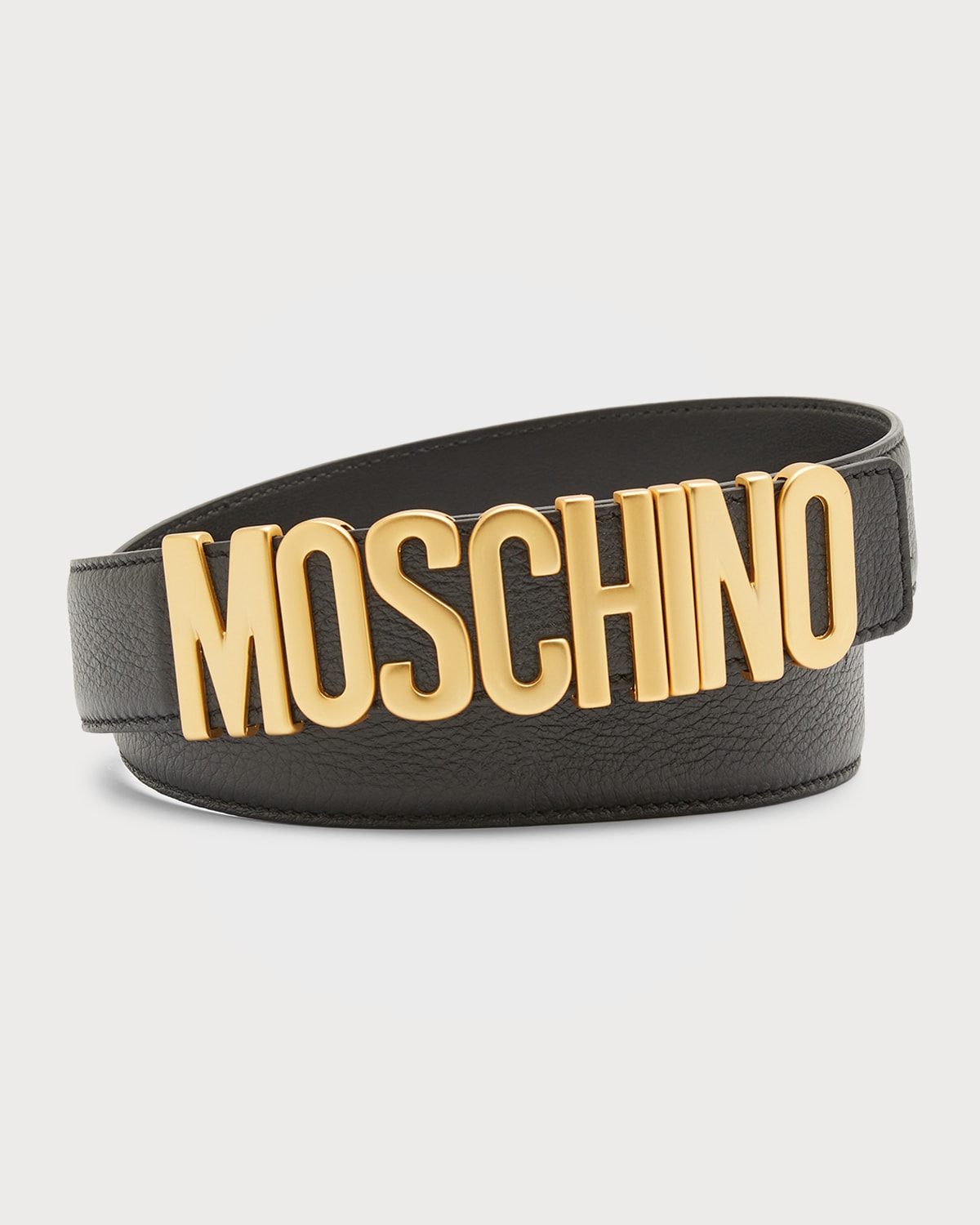 Moschino Men's Leather Logo Buckle Belt In Black Multi