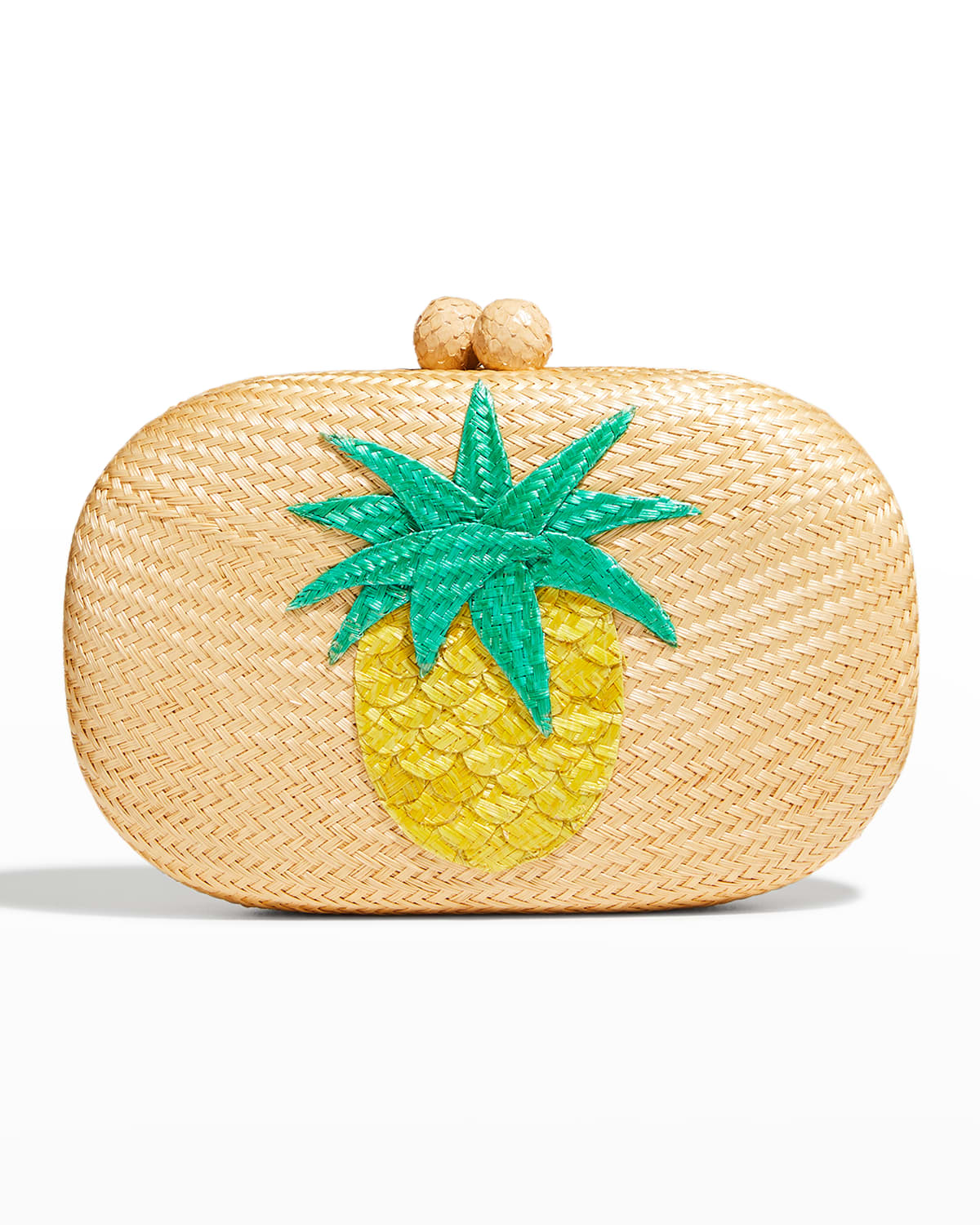 Serpui Kids' Olive Pineapple Straw Bun Clutch Bag