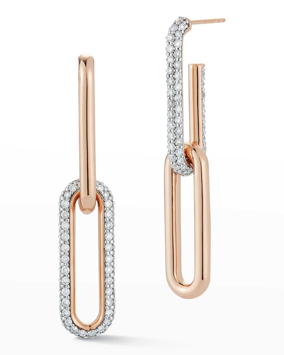 WALTERS FAITH SAXON ROSE GOLD LINK MIX-MATCH EARRINGS WITH WHITE RHODIUM DIAMOND LINK