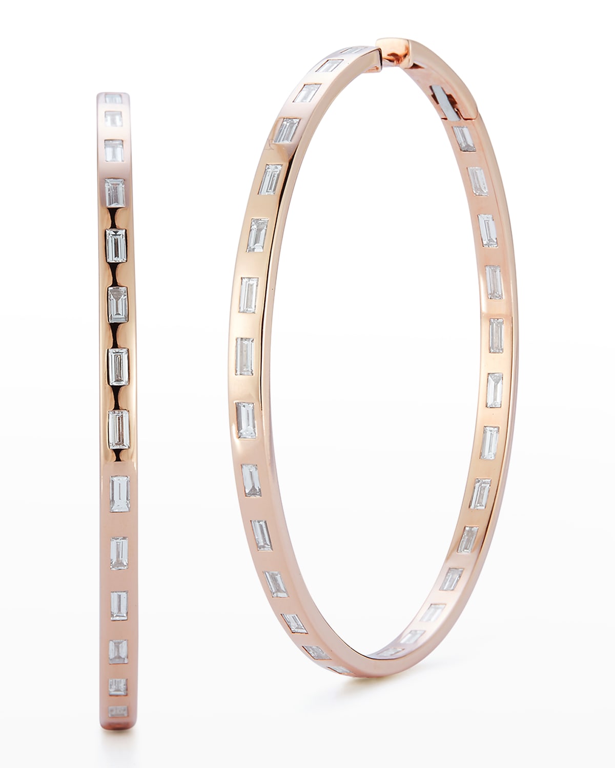 WALTERS FAITH OTTOLINE ROSE GOLD LARGE HOOP EARRINGS WITH GYPSY-SET BAGUETTE DIAMONDS