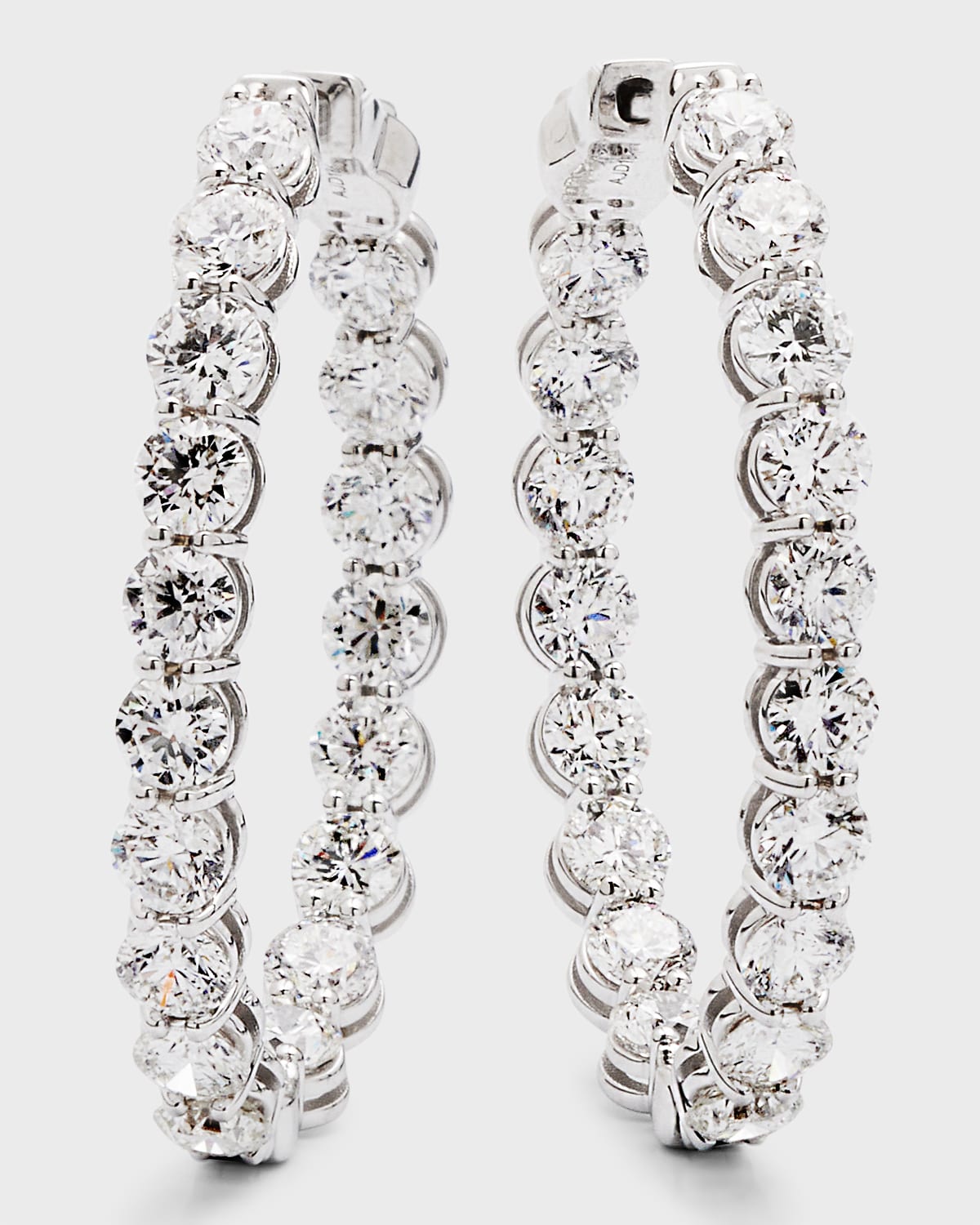 Neiman Marcus Diamonds 18k White Gold Diamond Oval Hoop Earrings, 9.18tcw