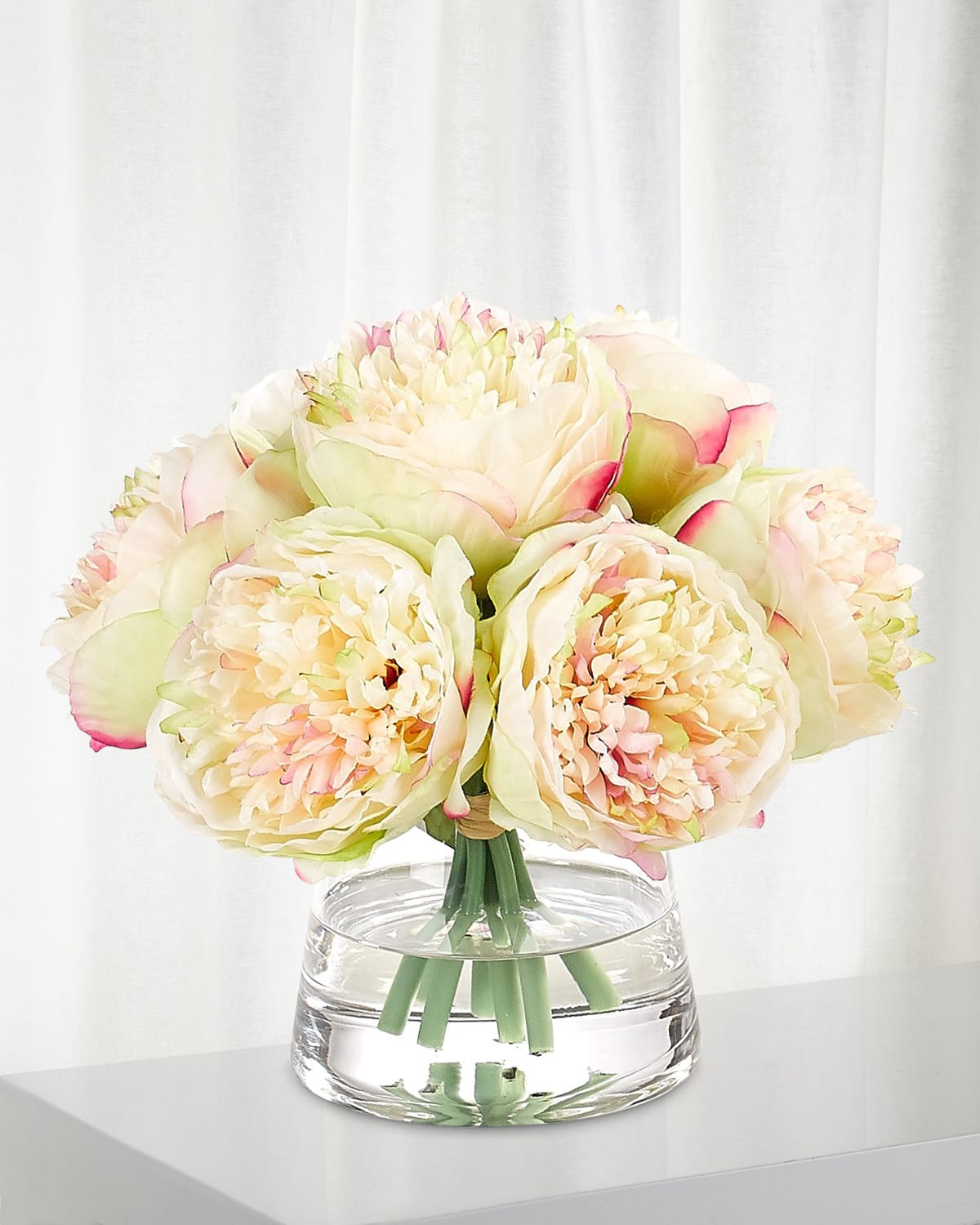 Shop Ndi Peony Faux-floral Arrangement In Glass Pyramid, 9wx9dx8h In Pink