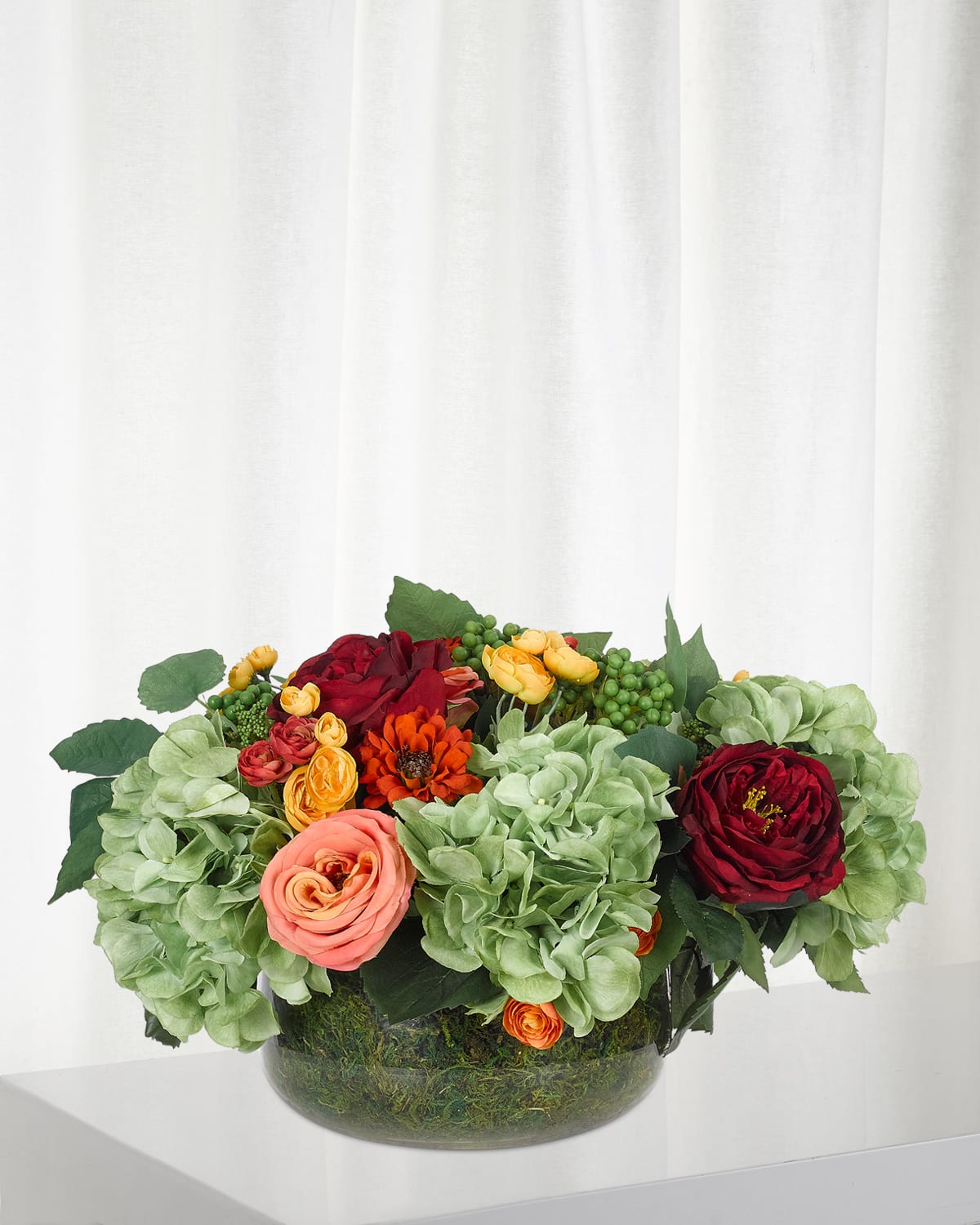 Shop Ndi Rose Hydrangea Moss Garden Faux-floral Arrangement In Glass Bowl, 17w17d10h In Orange