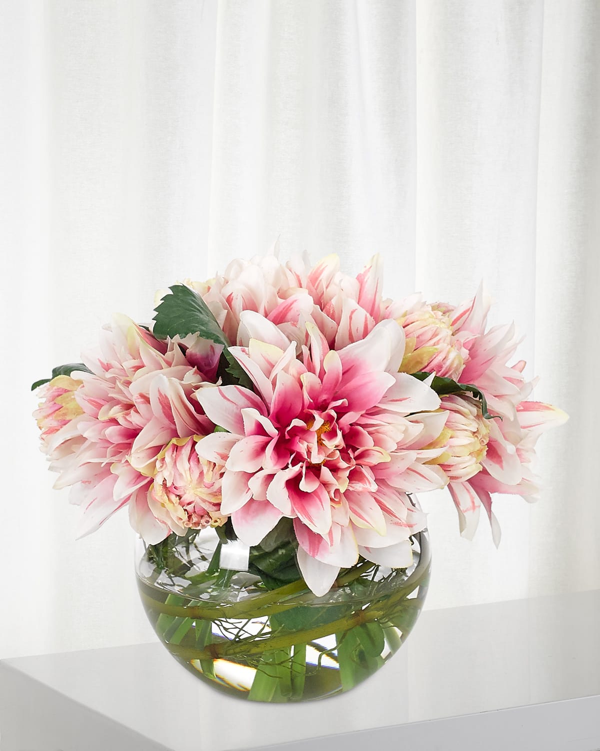 Ndi Dahlia Faux-floral Arrangement In Glass Bubble, 10wx10dx9h In Pink