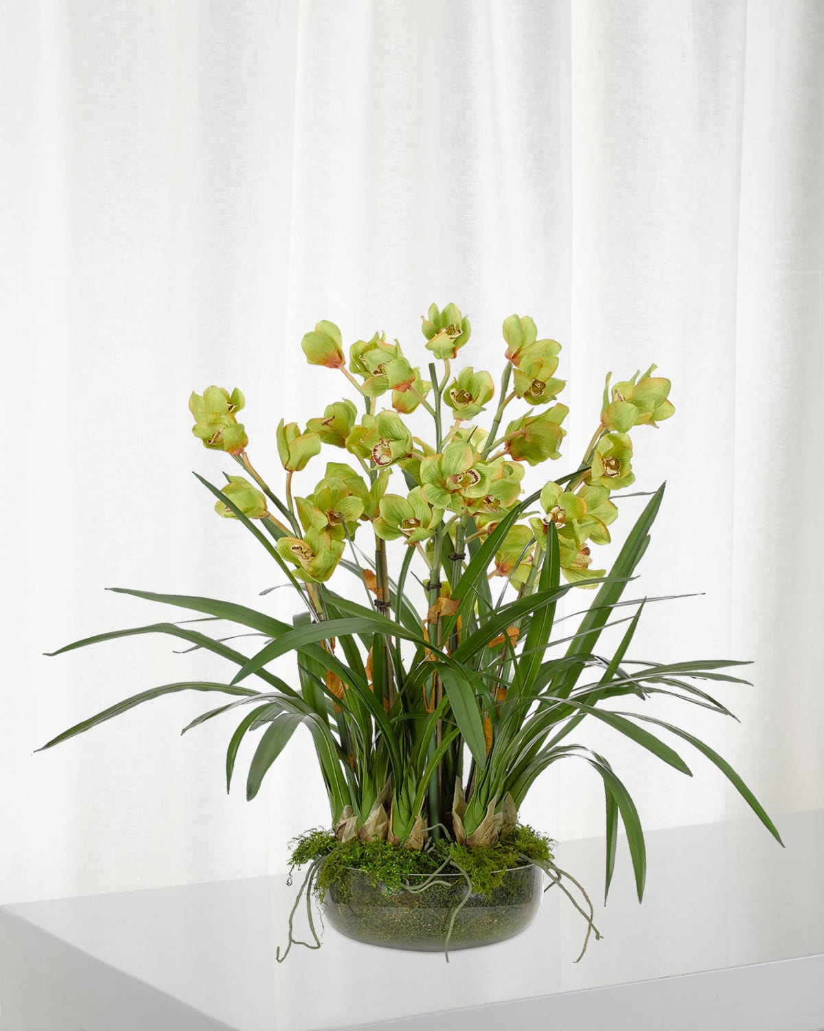 Shop Ndi Orchid Cymbidium Moss Garden Faux-floral Arrangement In Glass Bowl, 40wx40dx35h In Green